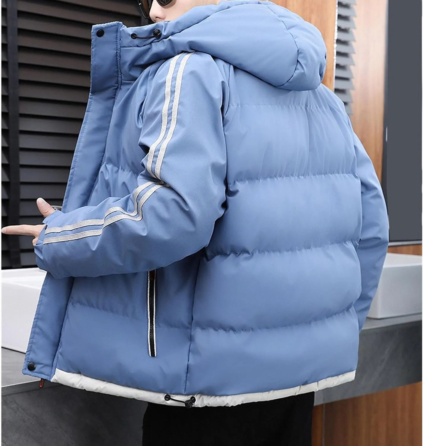 DGHM-JLMY Men's Stand Collar Zipper Winter Cargo Coat Hooded Hiking Thickened Warm Down Jacket Loose Color Block Down Coats