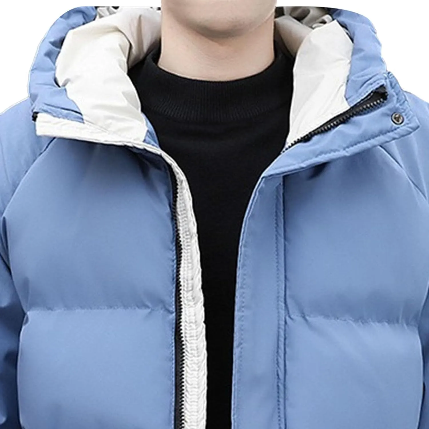 DGHM-JLMY Men's Stand Collar Zipper Winter Cargo Coat Hooded Hiking Thickened Warm Down Jacket Loose Color Block Down Coats