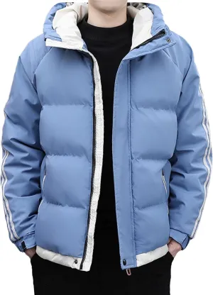 DGHM-JLMY Men's Stand Collar Zipper Winter Cargo Coat Hooded Hiking Thickened Warm Down Jacket Loose Color Block Down Coats
