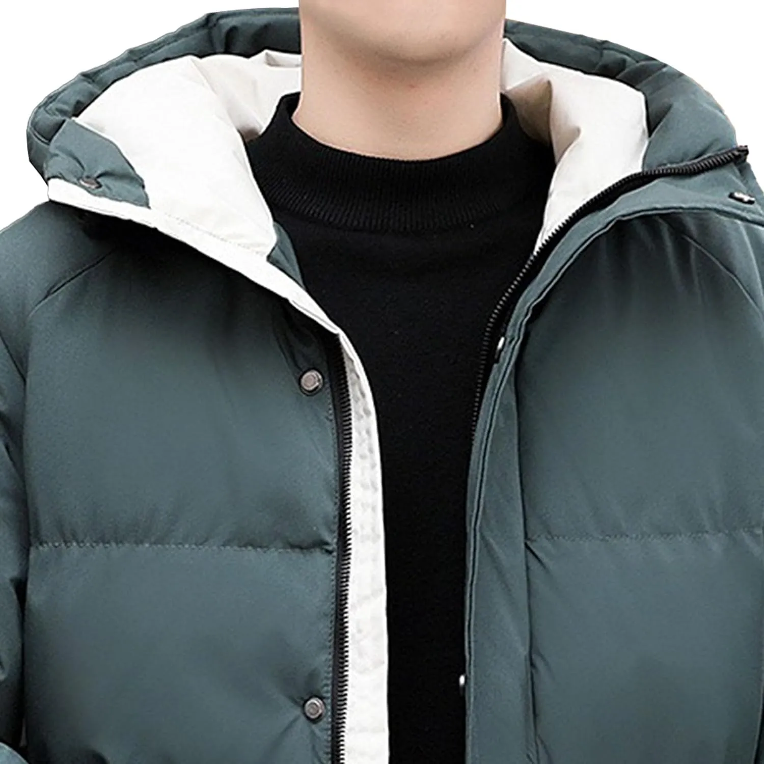 DGHM-JLMY Men's Stand Collar Zipper Winter Cargo Coat Hooded Hiking Thickened Warm Down Jacket Loose Color Block Down Coats