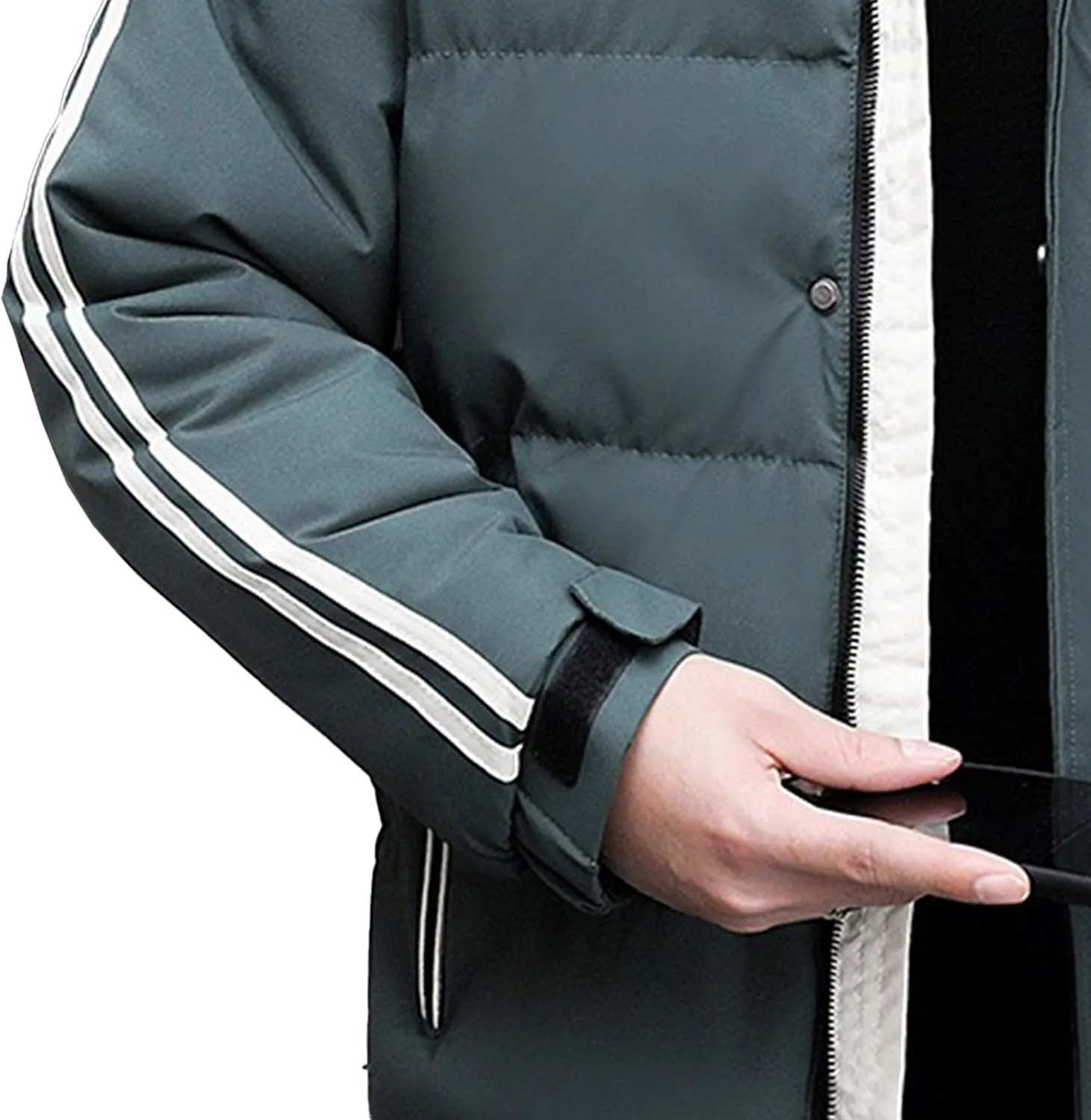DGHM-JLMY Men's Stand Collar Zipper Winter Cargo Coat Hooded Hiking Thickened Warm Down Jacket Loose Color Block Down Coats