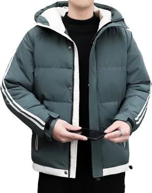 DGHM-JLMY Men's Stand Collar Zipper Winter Cargo Coat Hooded Hiking Thickened Warm Down Jacket Loose Color Block Down Coats