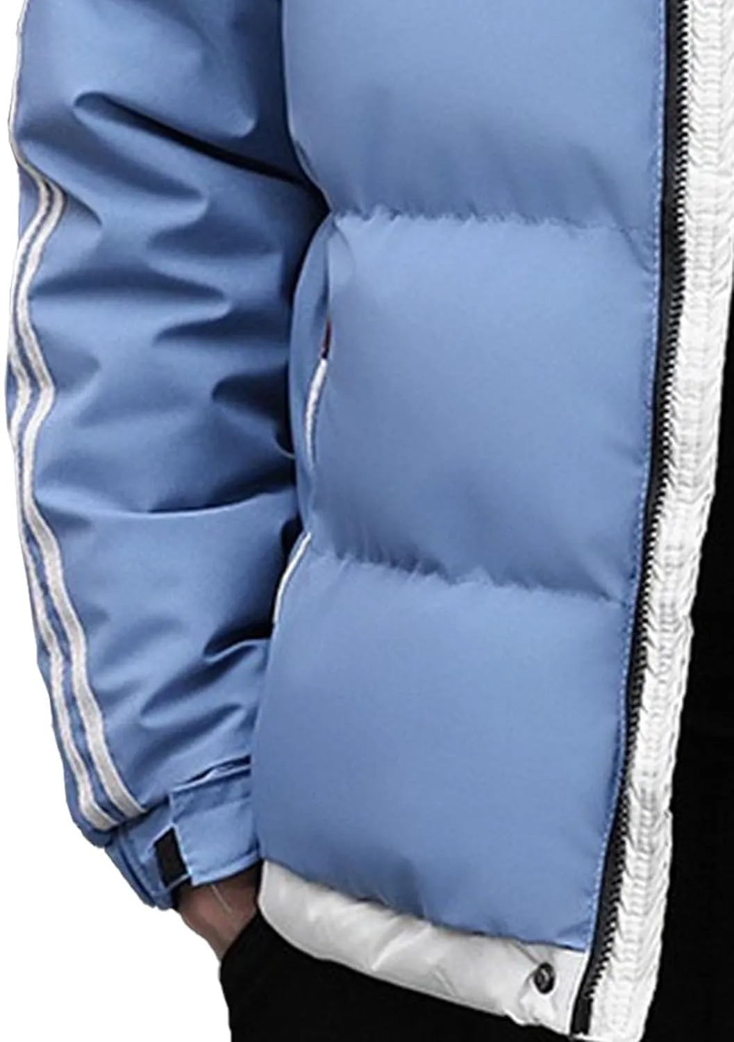 DGHM-JLMY Men's Stand Collar Zipper Winter Cargo Coat Hooded Hiking Thickened Warm Down Jacket Loose Color Block Down Coats