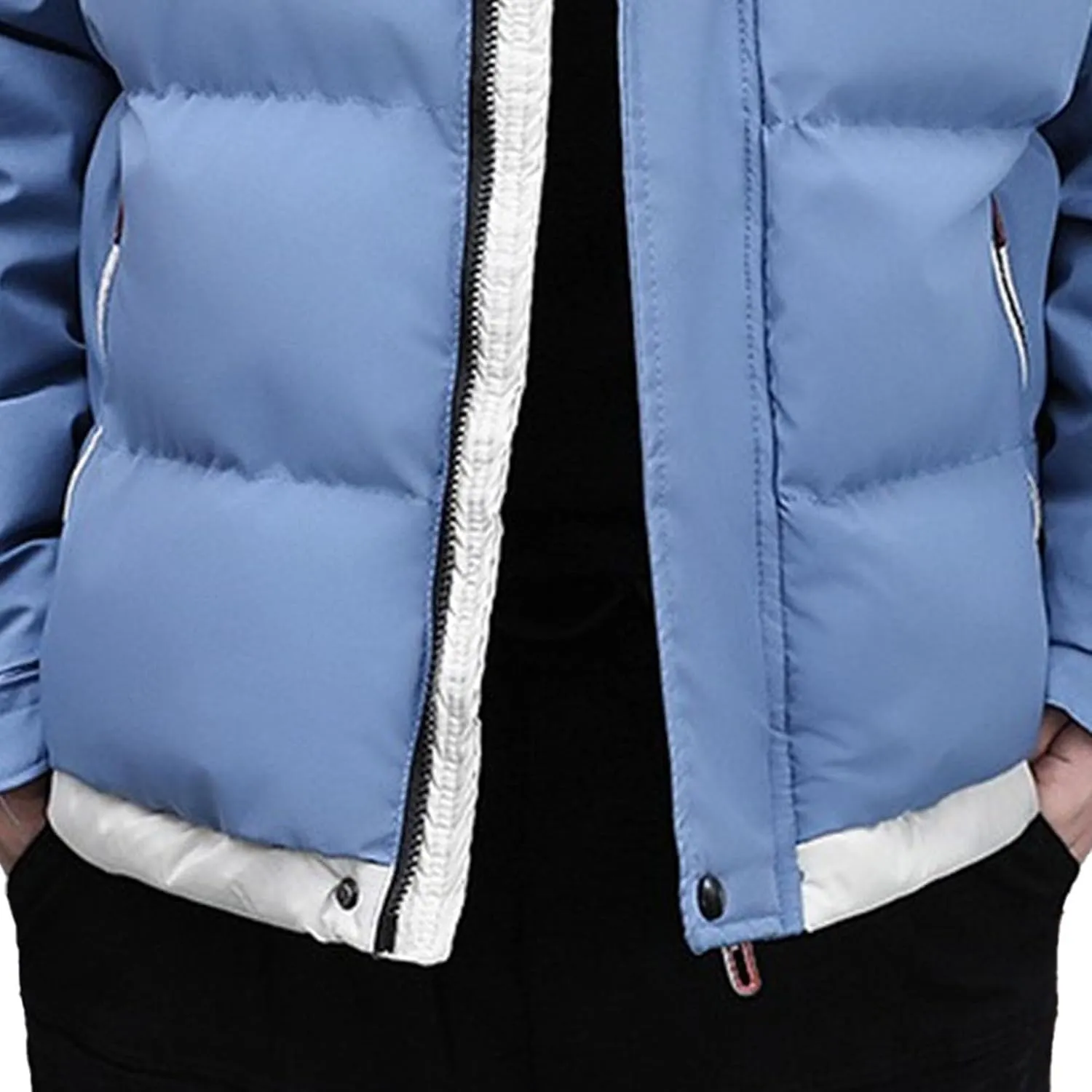 DGHM-JLMY Men's Stand Collar Zipper Winter Cargo Coat Hooded Hiking Thickened Warm Down Jacket Loose Color Block Down Coats
