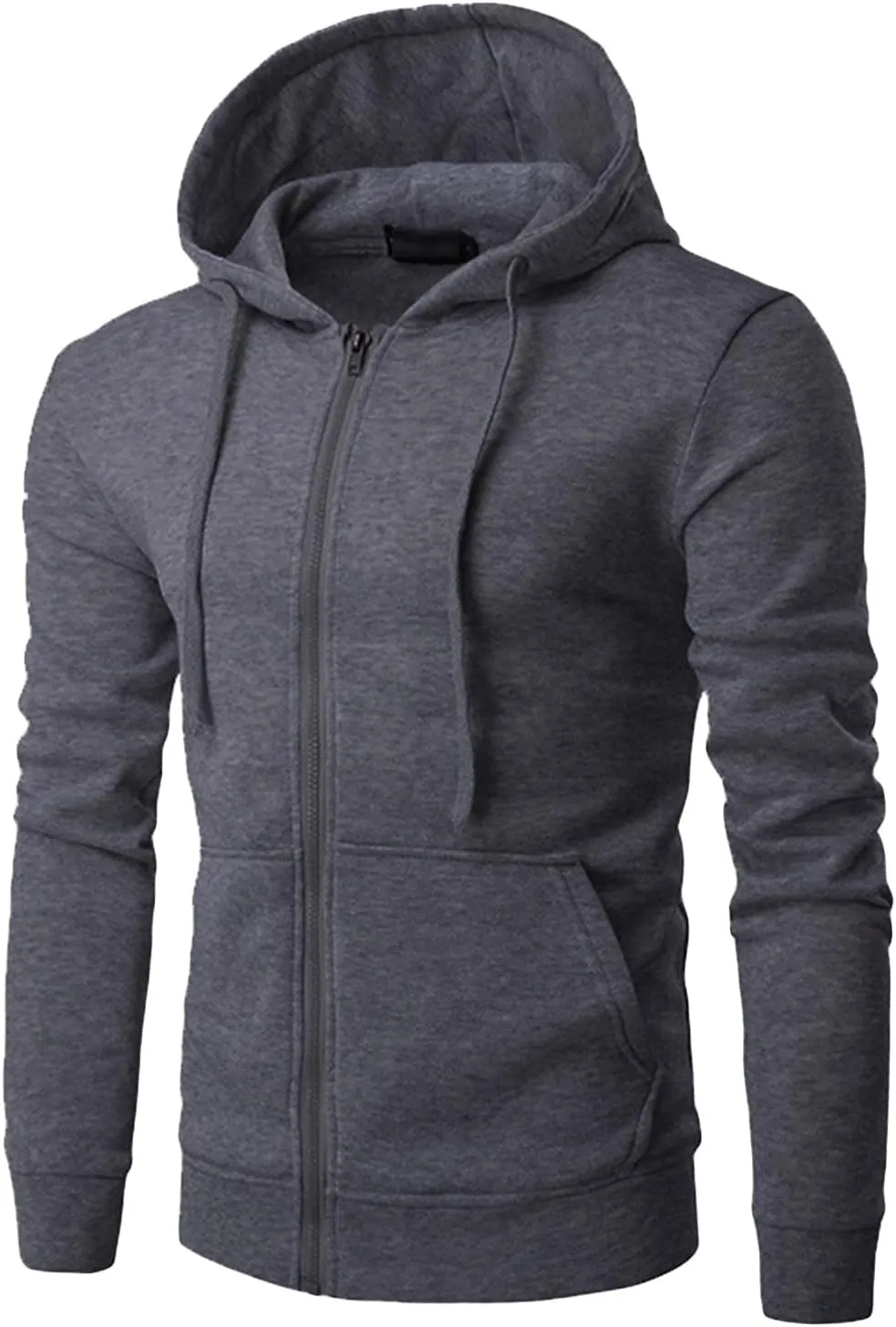 DGHM-JLMY Men's Zipper Solid Color Hoodie Heavyweight Full Zip Hoodie with Arm Zip Pocket Zip-Front Cotton-Blend Sweatshirt