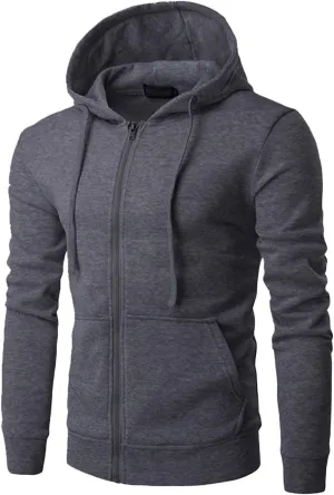 DGHM-JLMY Men's Zipper Solid Color Hoodie Heavyweight Full Zip Hoodie with Arm Zip Pocket Zip-Front Cotton-Blend Sweatshirt