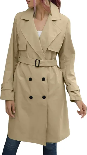 DGHM-JLMY Trench Coat for Women Autumn Winter Long Overcoat Double-Breasted Fashion Lapel Windbreaker Coats with Belt