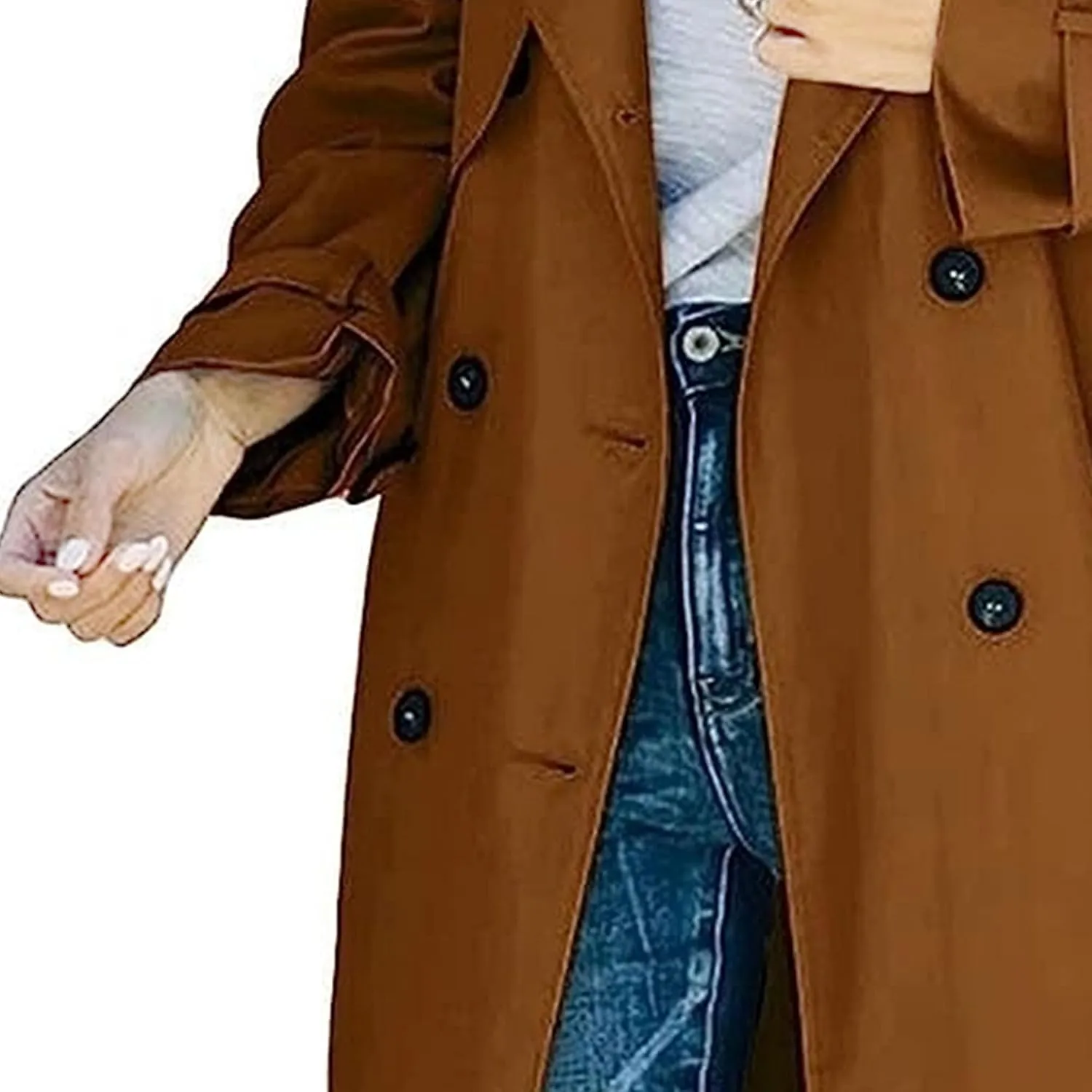 DGHM-JLMY Trench Coat for Women Autumn Winter Long Overcoat Double-Breasted Fashion Lapel Windbreaker Coats with Belt