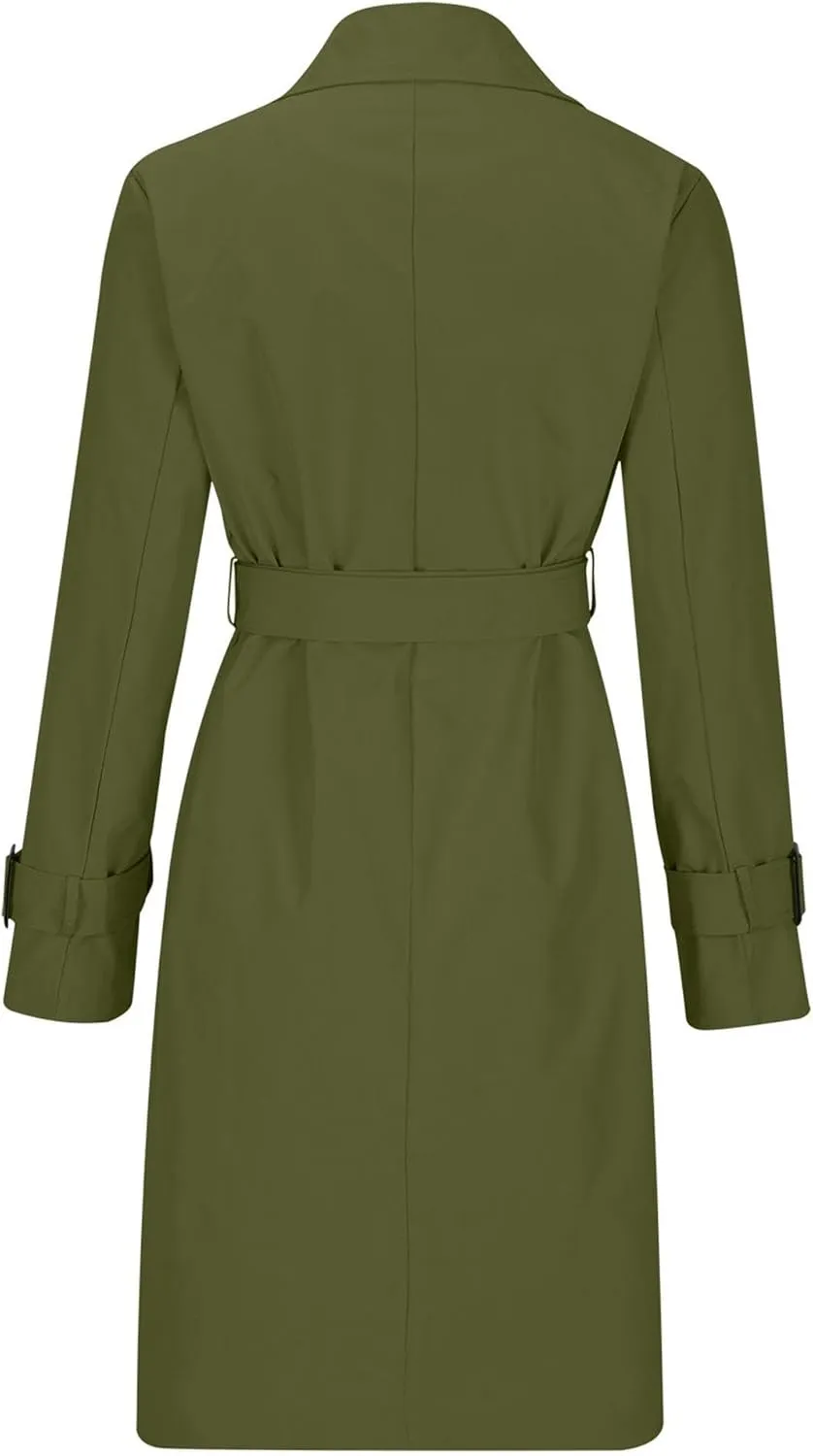 DGHM-JLMY Trench Coat for Women Autumn Winter Long Overcoat Double-Breasted Fashion Lapel Windbreaker Coats with Belt