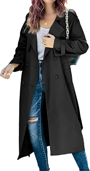 DGHM-JLMY Trench Coat for Women Autumn Winter Long Overcoat Double-Breasted Fashion Lapel Windbreaker Coats with Belt