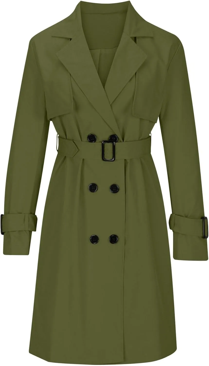 DGHM-JLMY Trench Coat for Women Autumn Winter Long Overcoat Double-Breasted Fashion Lapel Windbreaker Coats with Belt