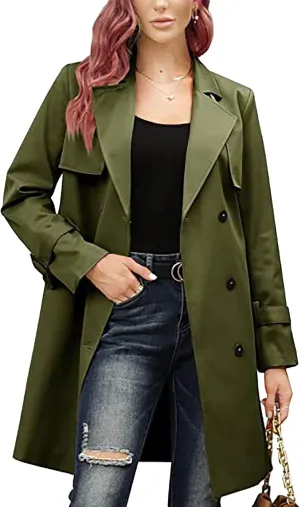 DGHM-JLMY Trench Coat for Women Autumn Winter Long Overcoat Double-Breasted Fashion Lapel Windbreaker Coats with Belt