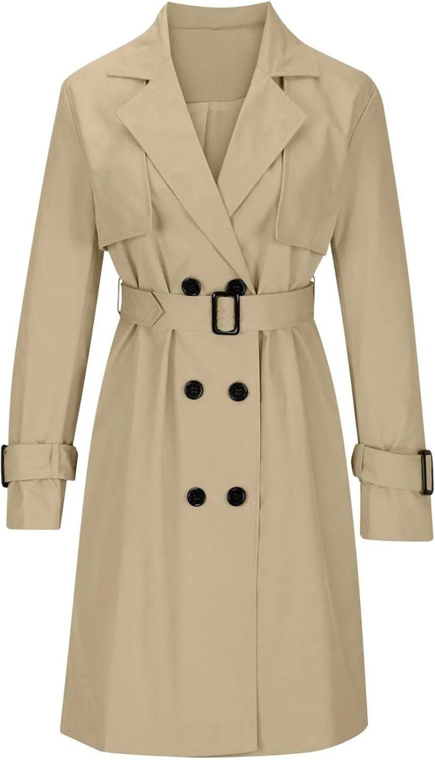 DGHM-JLMY Trench Coat for Women Autumn Winter Long Overcoat Double-Breasted Fashion Lapel Windbreaker Coats with Belt
