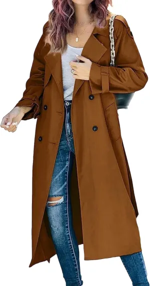 DGHM-JLMY Trench Coat for Women Autumn Winter Long Overcoat Double-Breasted Fashion Lapel Windbreaker Coats with Belt