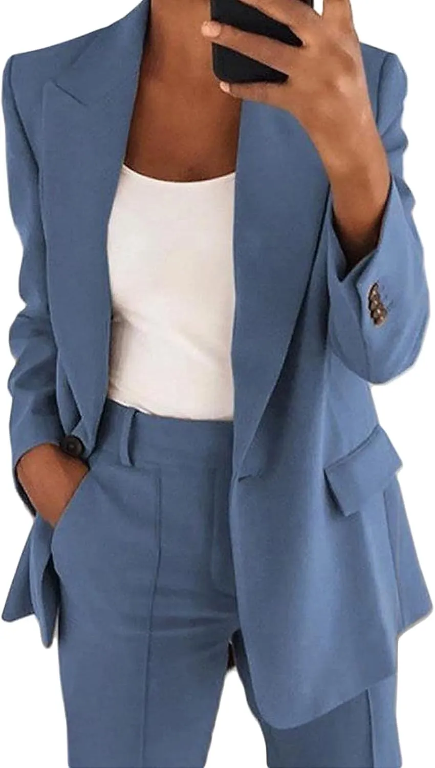 DGHM-JLMY Women's Fashion Lapel Suit Jacket Lapel Collar Buttons Blazer Jackets Work Business Blazer Open Front Jacket