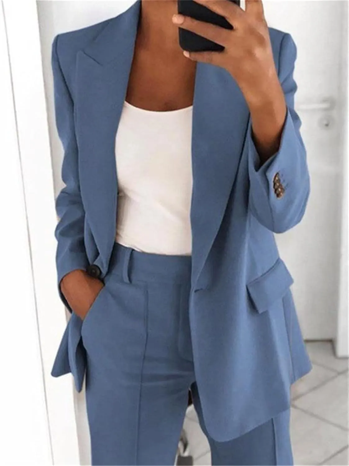 DGHM-JLMY Women's Fashion Lapel Suit Jacket Lapel Collar Buttons Blazer Jackets Work Business Blazer Open Front Jacket