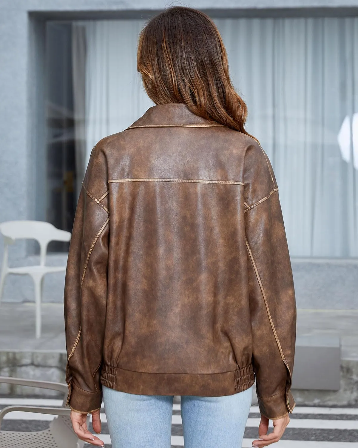 DIASHINY Faux Leather Jacket For Women Moto Biker Zip Up Motorcycle Loose Outwear