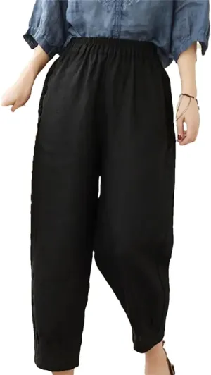 Disimlarl Women Casual Harem Pants Solid Color Loose Pants Elastic Waist Ankle-Length Pants