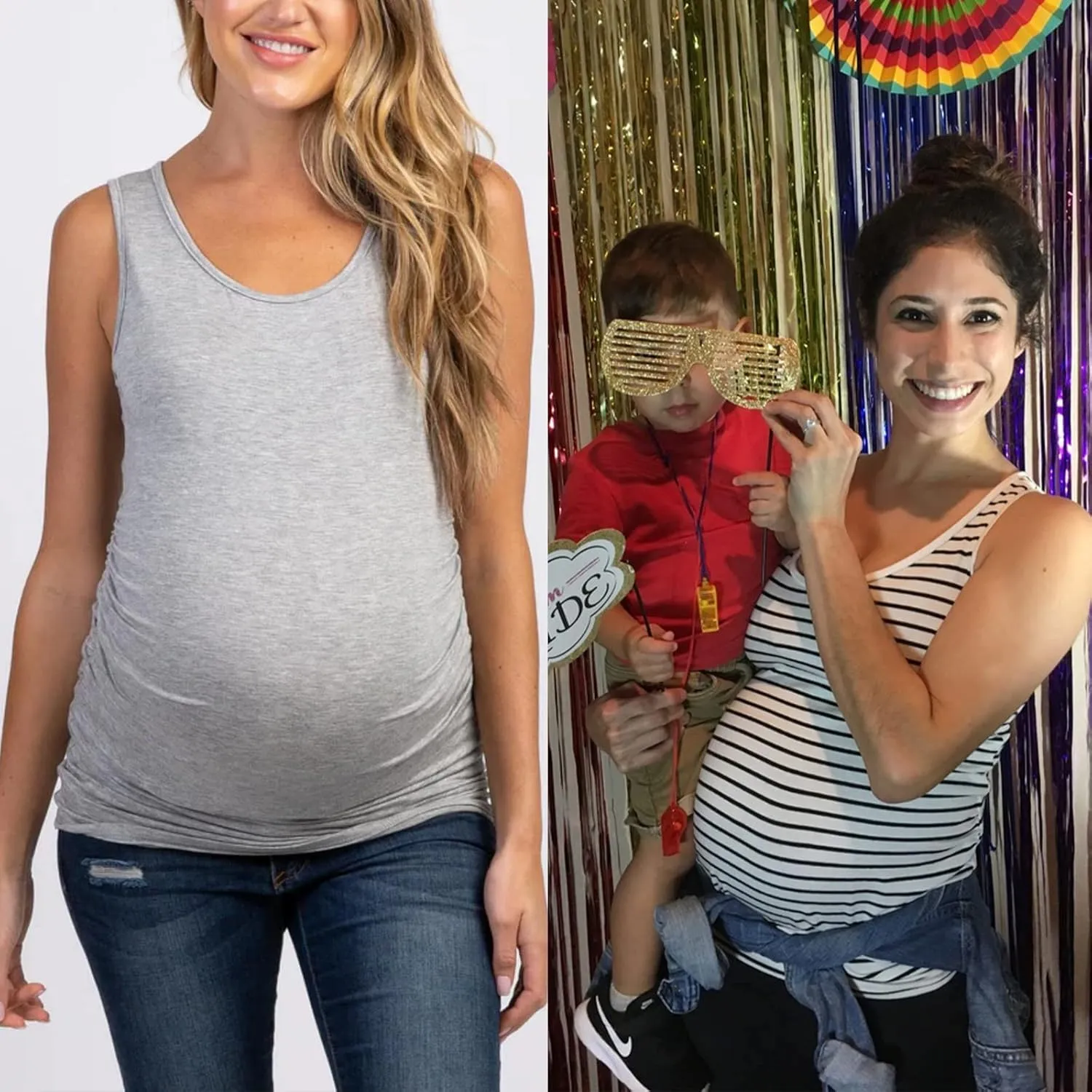 Ecavus 3PCS Womens Layering Maternity Tank Top Pregnancy Shirt Scoop Neck Sleeveless Ruched Vest