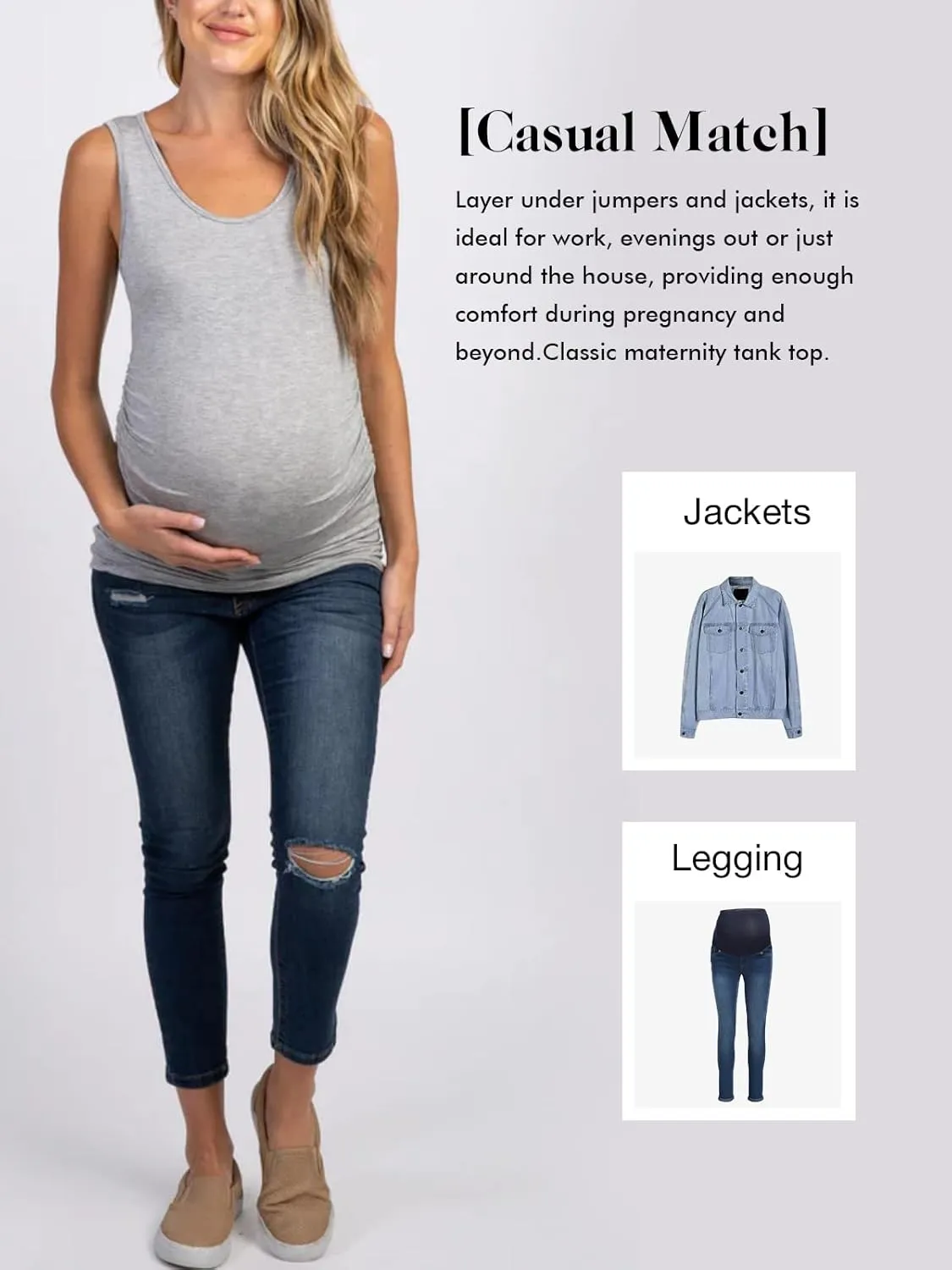 Ecavus 3PCS Womens Layering Maternity Tank Top Pregnancy Shirt Scoop Neck Sleeveless Ruched Vest
