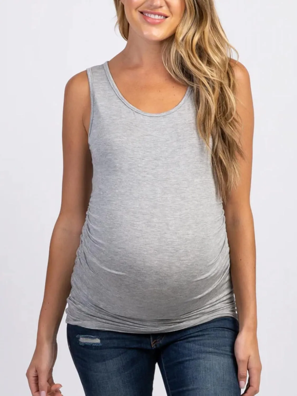 Ecavus 3PCS Womens Layering Maternity Tank Top Pregnancy Shirt Scoop Neck Sleeveless Ruched Vest