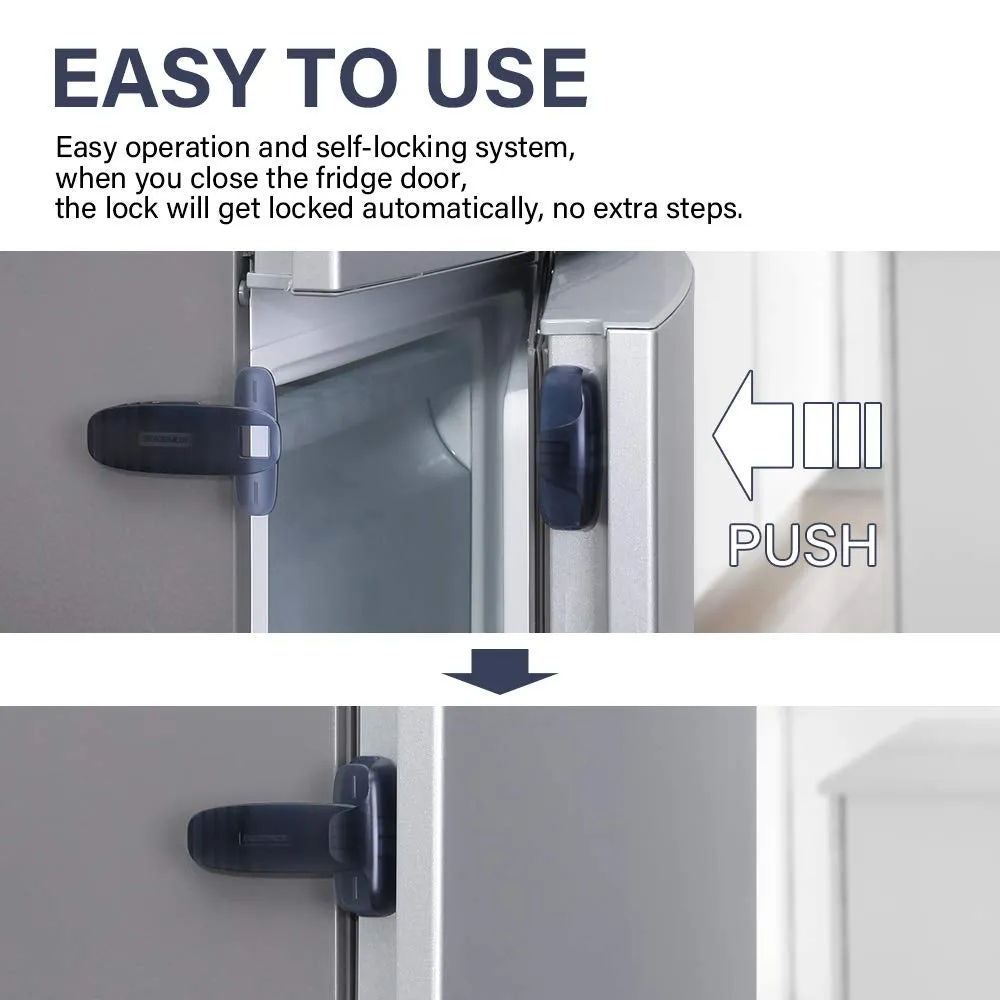 EUDEMON Home Refrigerator Fridge Freezer Door Lock Latch Catch Toddler Kids Child Baby Safety Lock Easy to Install No Tools Need or Drill (Grey，1 Pack)