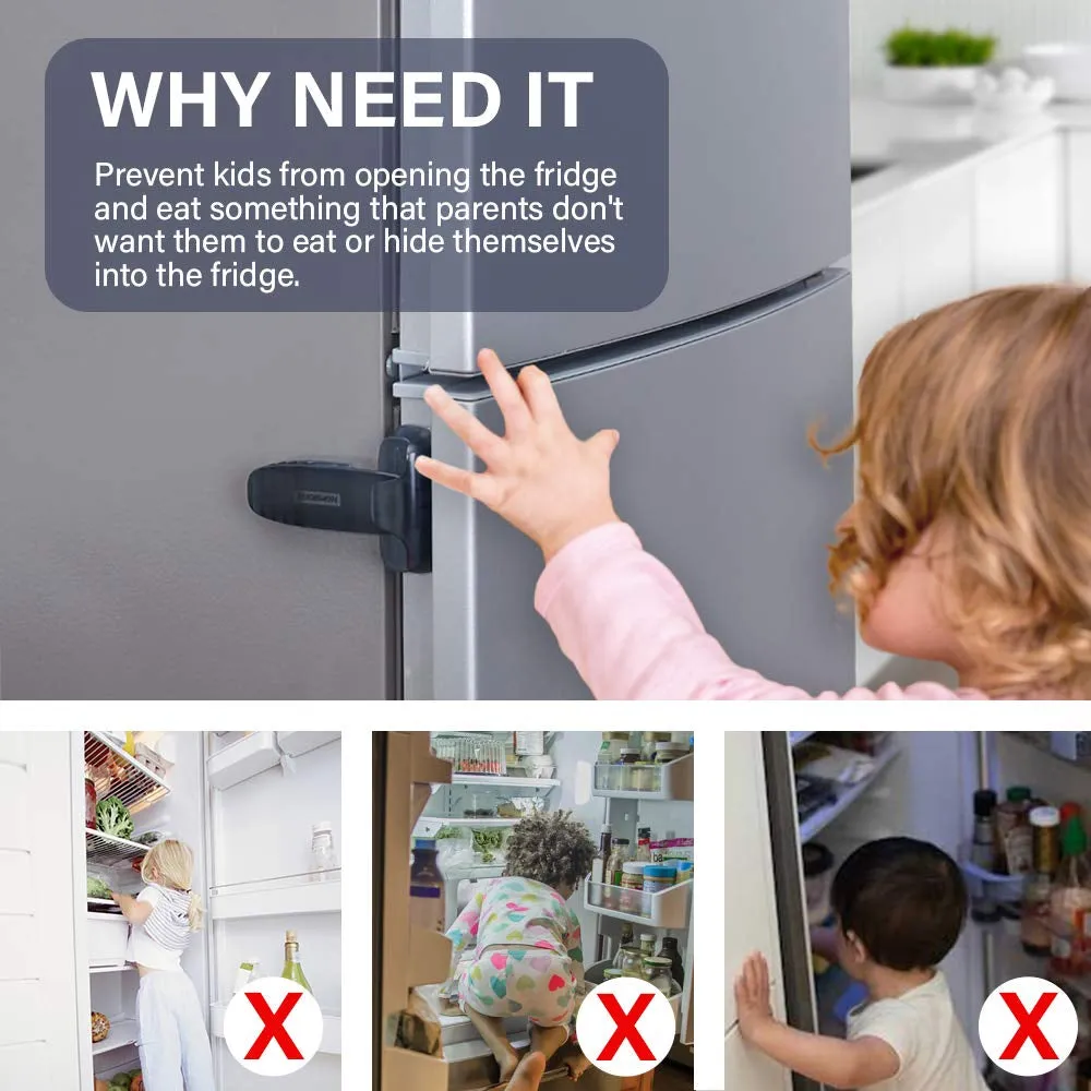 EUDEMON Home Refrigerator Fridge Freezer Door Lock Latch Catch Toddler Kids Child Baby Safety Lock Easy to Install No Tools Need or Drill (Grey，1 Pack)