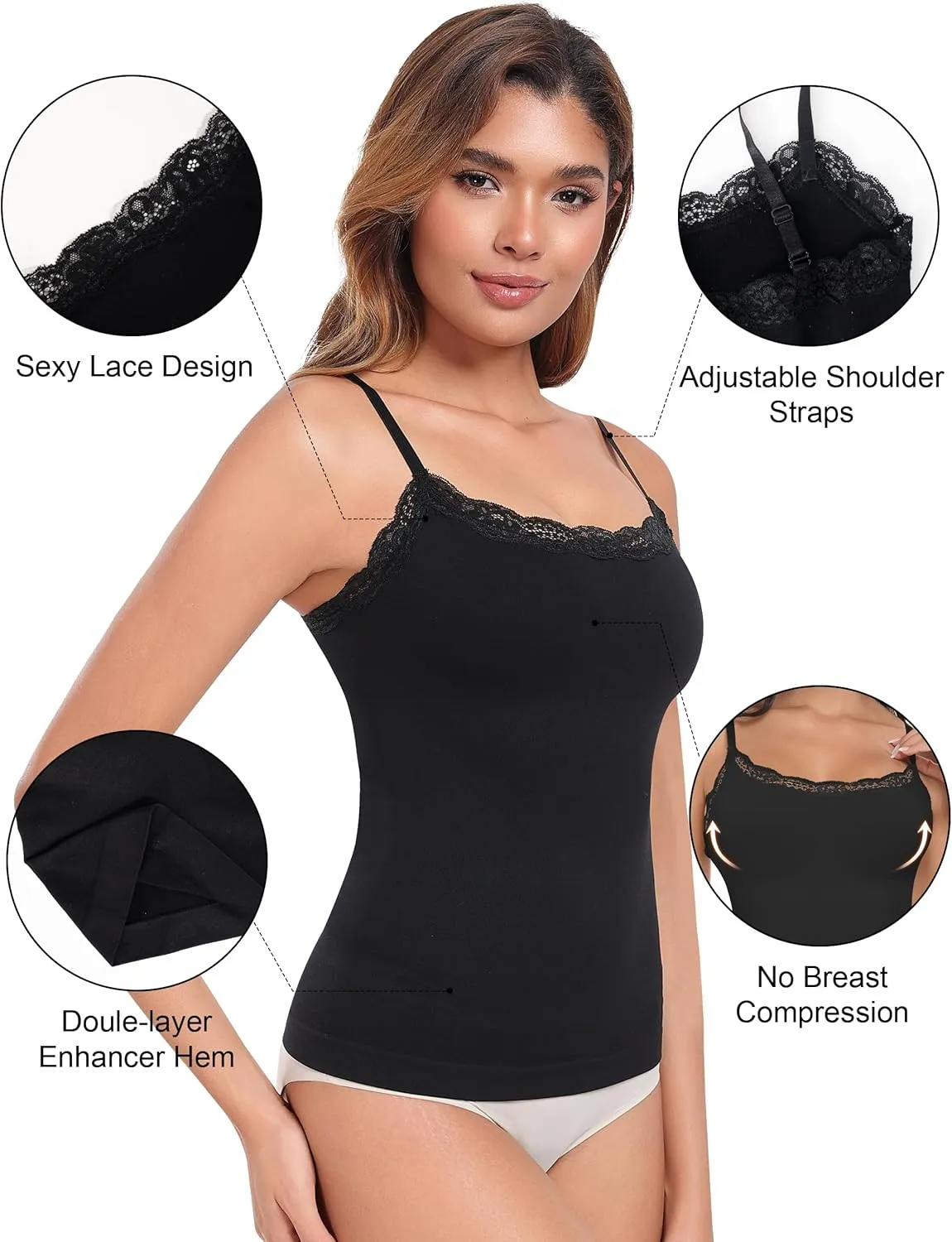 EUYZOU Women Shapewear Tummy Control Camisole Tops - Scoop Neck Sexy Compression Tank Tops Seamless Body Shaper