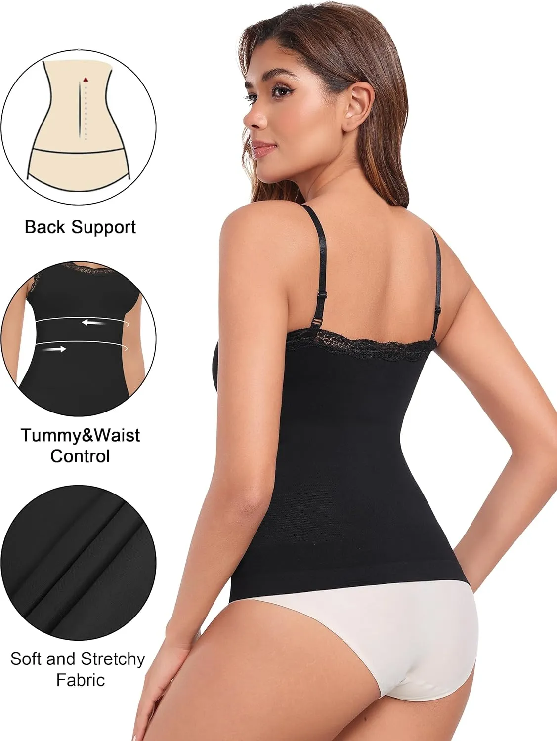 EUYZOU Women Shapewear Tummy Control Camisole Tops - Scoop Neck Sexy Compression Tank Tops Seamless Body Shaper