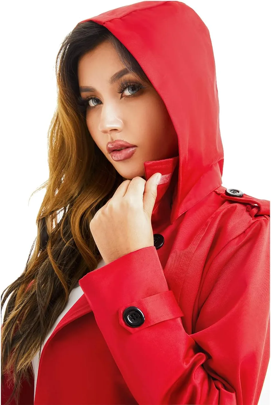 FARVALUE Women's Waterproof Trench Coat Long Double Breasted Windbreaker Classic Belted Lapel Overcoat with Removable Hood