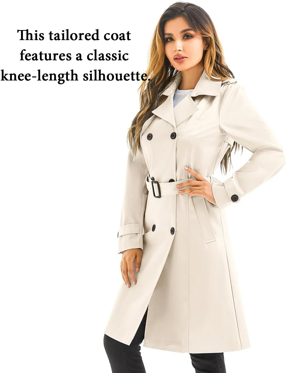 FARVALUE Women's Waterproof Trench Coat Long Double Breasted Windbreaker Classic Belted Lapel Overcoat with Removable Hood