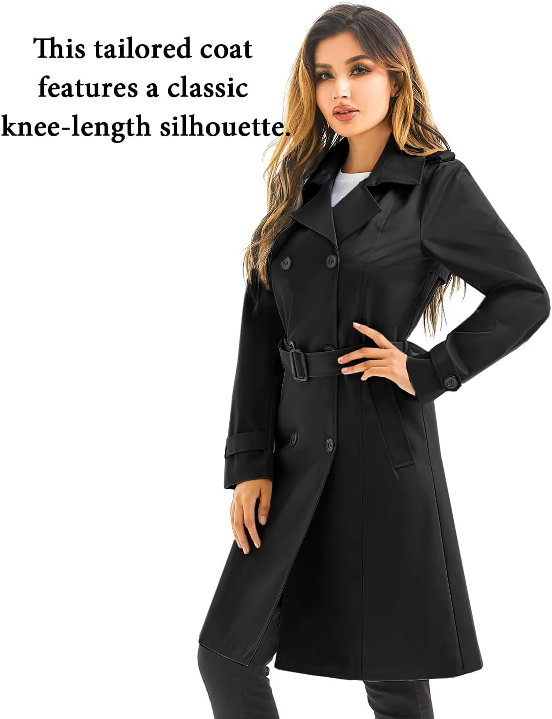 FARVALUE Women's Waterproof Trench Coat Long Double Breasted Windbreaker Classic Belted Lapel Overcoat with Removable Hood