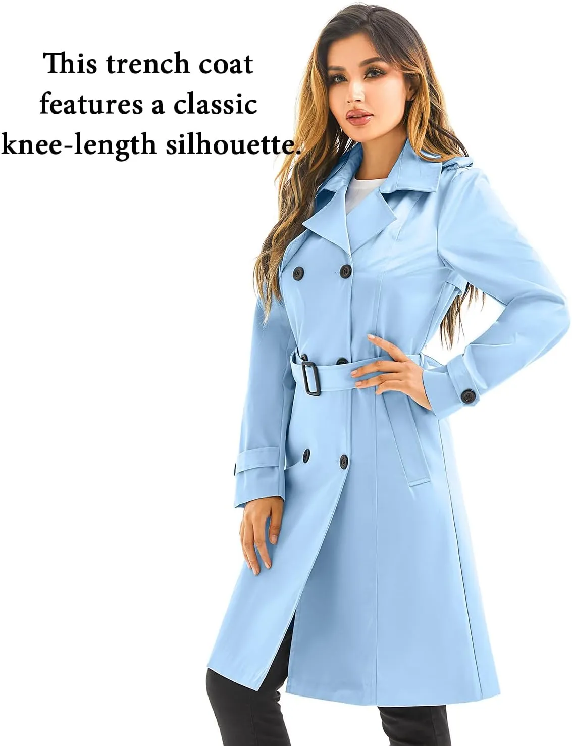 FARVALUE Women's Waterproof Trench Coat Long Double Breasted Windbreaker Classic Belted Lapel Overcoat with Removable Hood