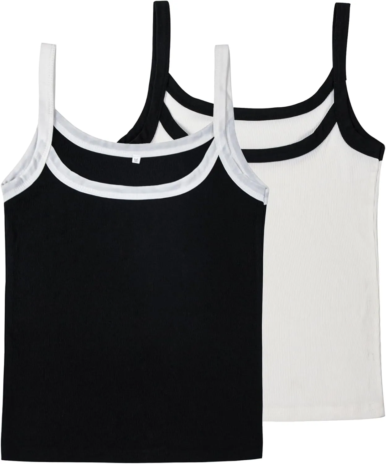 Fashionme Women's 2025 Basic Ribbed Tank Tops Wide Strap Color Block Sleeveless Tops Scoop Neck 1/2 Pack