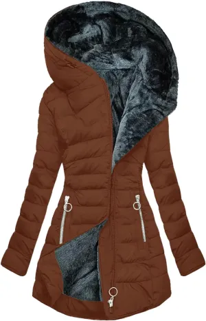 Faux Fur Hooded Down Coat for Women Trendy Full Zip Pocket Plush Casual Daily Y2k Loose Fit Warm Winter Cotton Jacket