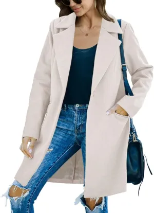 Fazortev Womens Casual Long Sleeve Wool Blend Pea Coat Lapel Notched Collar Warm Midi Jacket Overcoat