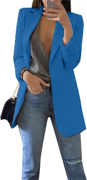 FLITAY Womens Long Sleeve Solid Color Blazer Open Front Slim Fit Work Jackets Coat