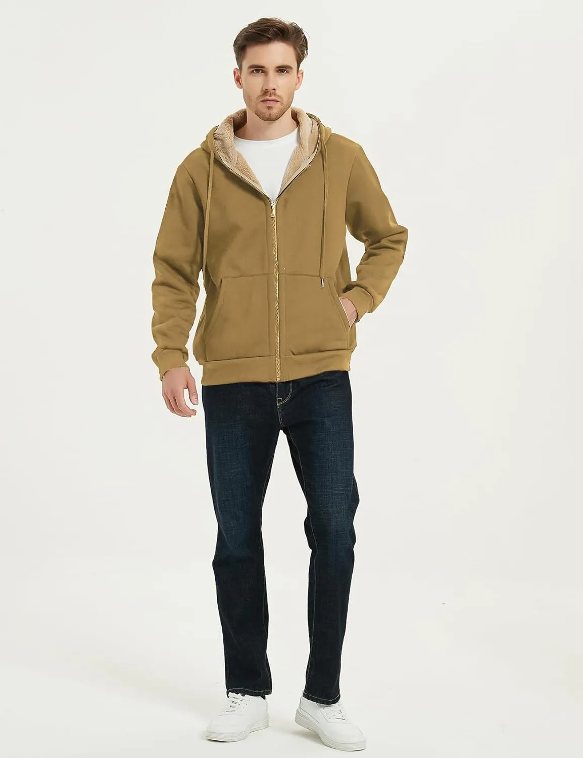 Flygo Men's Sherpa Hoodie Jacket Fleece Lined Zip Up Warm Hoodies Sweatshirt Winter Zipper Sweater Hooded Coat