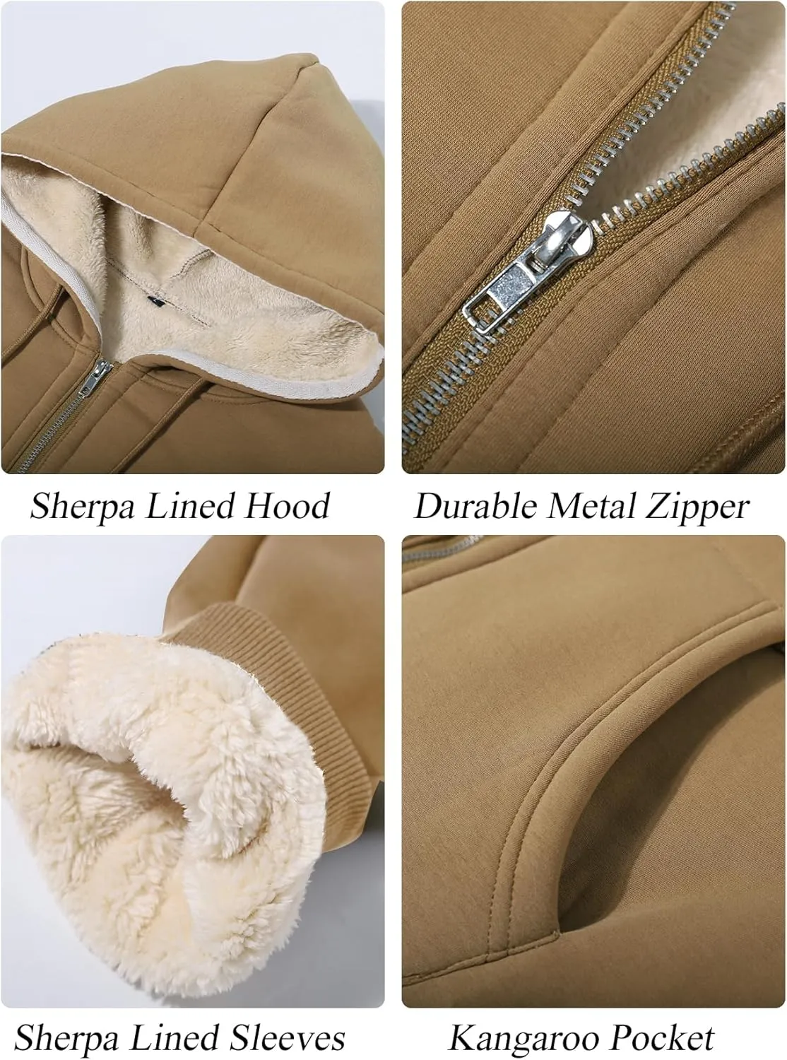 Flygo Men's Sherpa Hoodie Jacket Fleece Lined Zip Up Warm Hoodies Sweatshirt Winter Zipper Sweater Hooded Coat