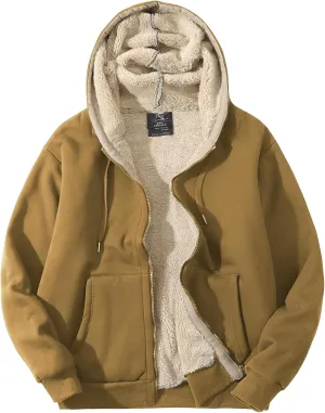 Flygo Men's Sherpa Hoodie Jacket Fleece Lined Zip Up Warm Hoodies Sweatshirt Winter Zipper Sweater Hooded Coat