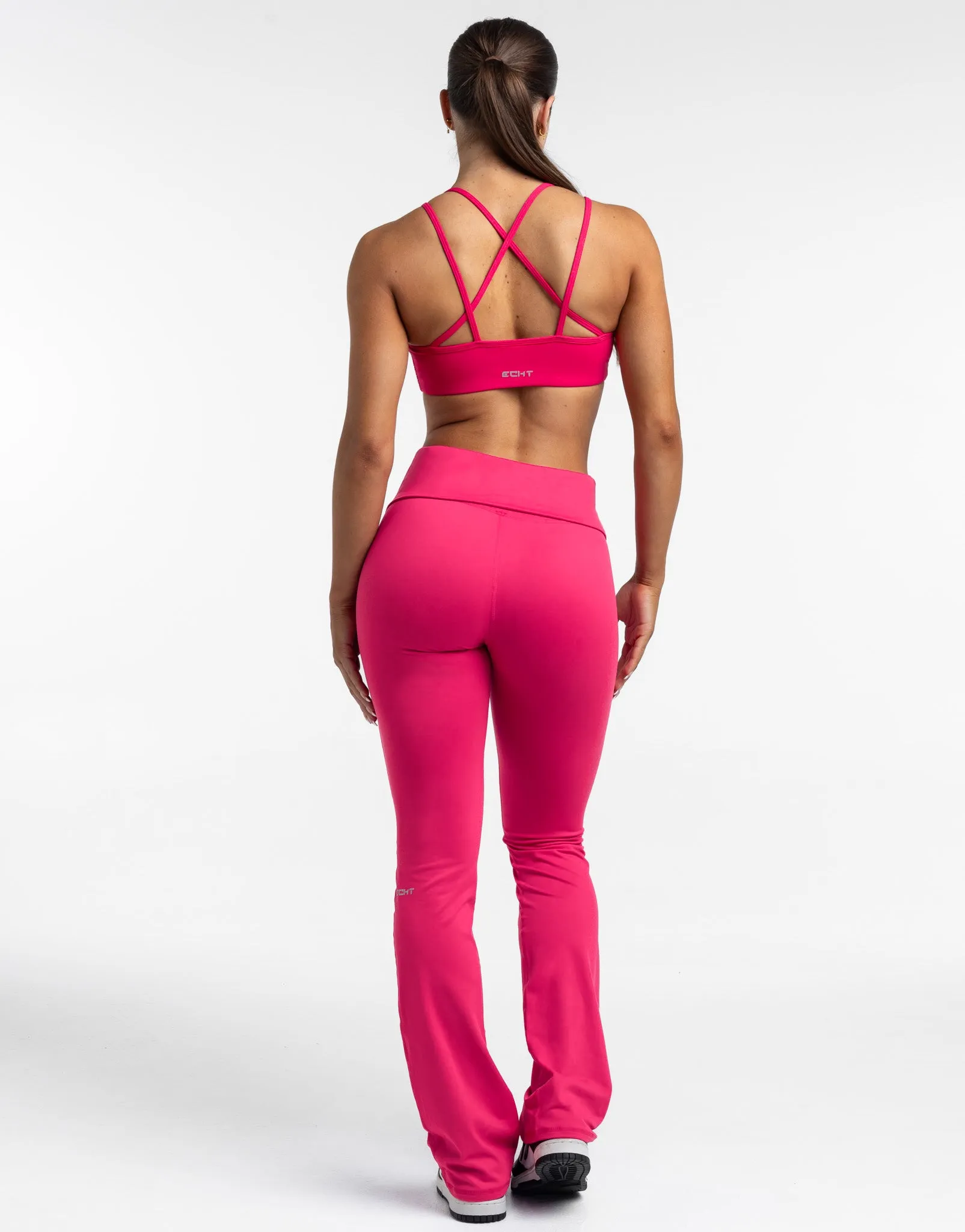 Fold Over Flare Leggings - Bright Pink