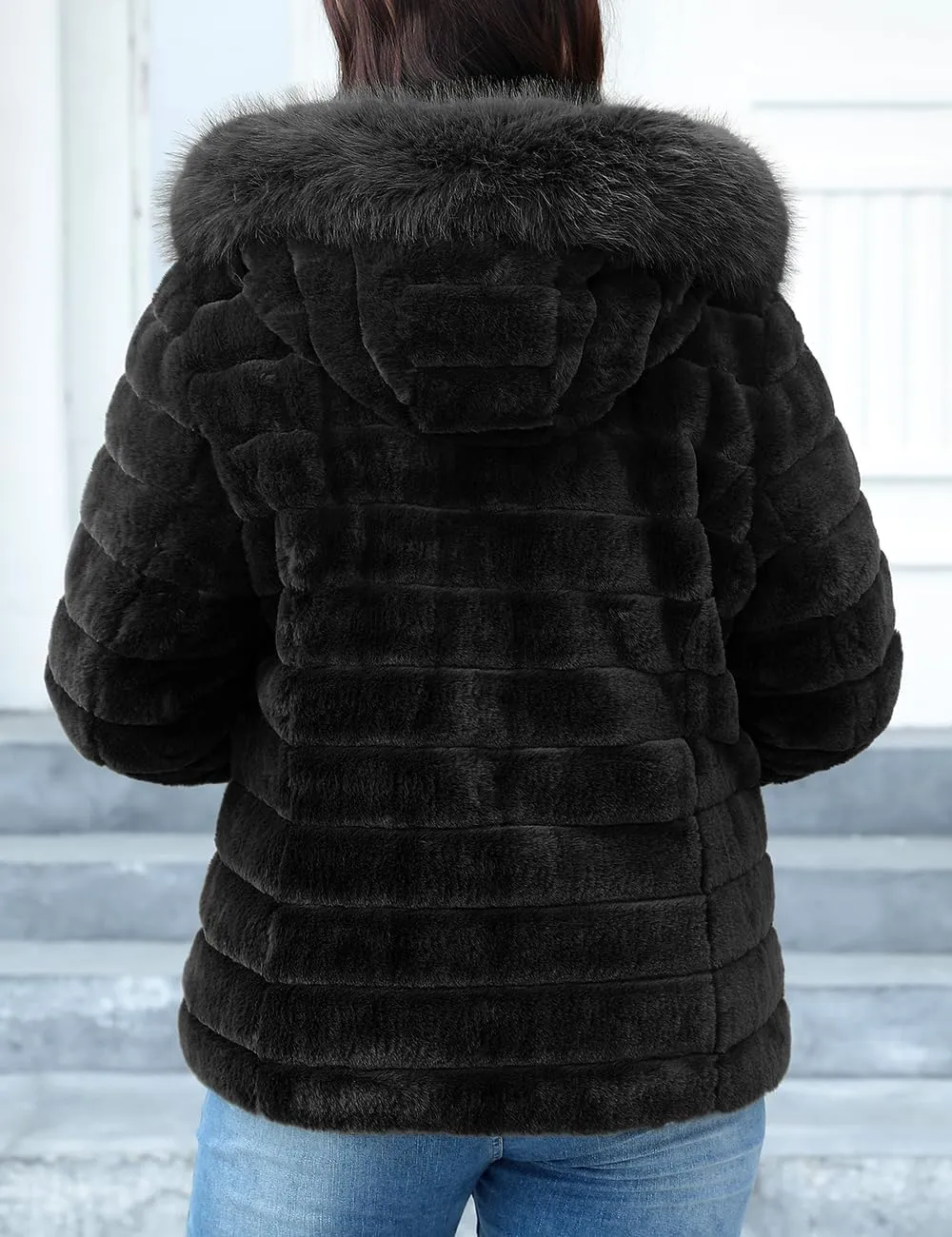 Geschallino Women's Faux Fur Coat Fleece Reversible Sherpa Fuzzy Winter Puffer Jacket (Available in Plus Size)