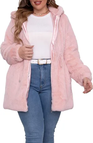 Geschallino Women's Faux Fur Coat Fleece Reversible Sherpa Fuzzy Winter Puffer Jacket (Available in Plus Size)