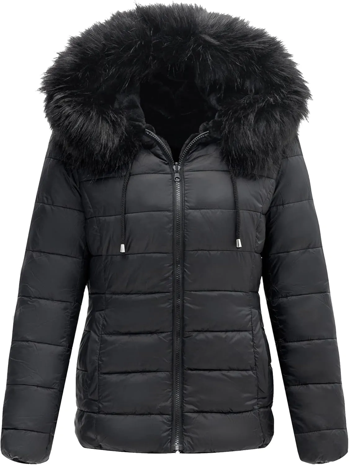 Geschallino Women's Faux Fur Coat Fleece Reversible Sherpa Fuzzy Winter Puffer Jacket (Available in Plus Size)