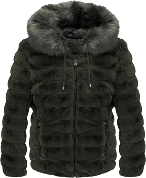 Geschallino Women's Faux Fur Coat Fleece Reversible Sherpa Fuzzy Winter Puffer Jacket (Available in Plus Size)