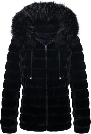 Geschallino Women's Faux Fur Coat Fleece Reversible Sherpa Fuzzy Winter Puffer Jacket (Available in Plus Size)