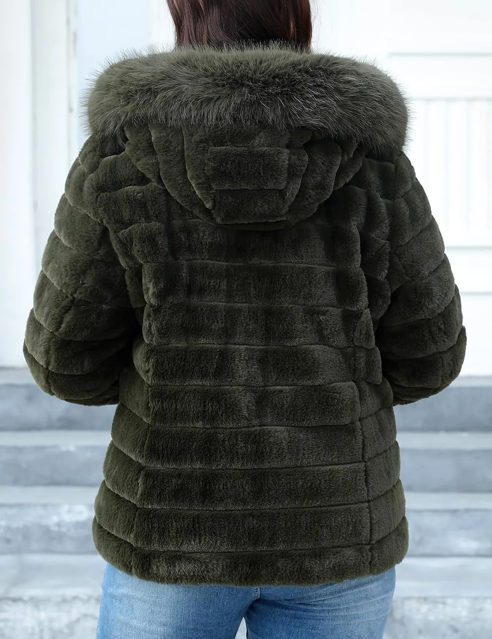 Geschallino Women's Faux Fur Coat Fleece Reversible Sherpa Fuzzy Winter Puffer Jacket (Available in Plus Size)