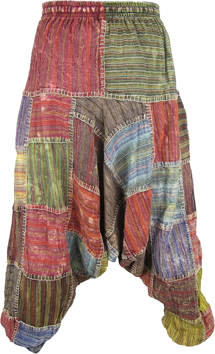 Gheri Men's Multicolored Patchwork Elastic Waist Harem Genie Pants Trousers