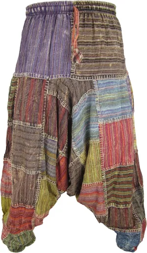 Gheri Men's Multicolored Patchwork Elastic Waist Harem Genie Pants Trousers