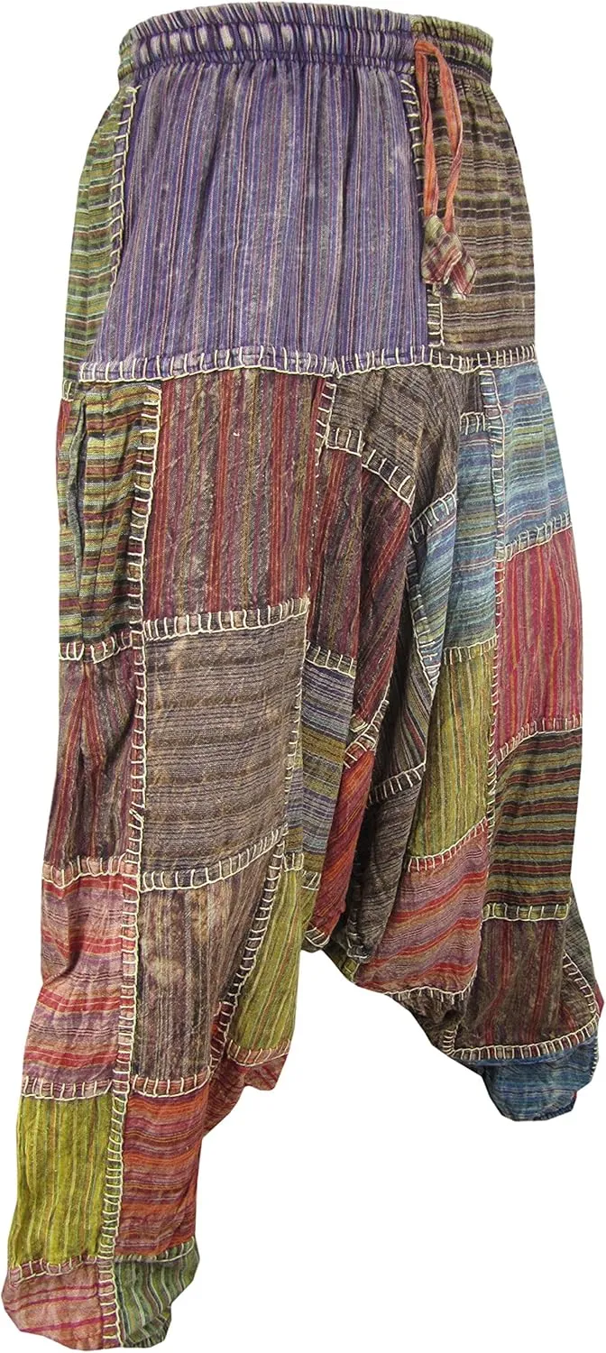 Gheri Men's Multicolored Patchwork Elastic Waist Harem Genie Pants Trousers